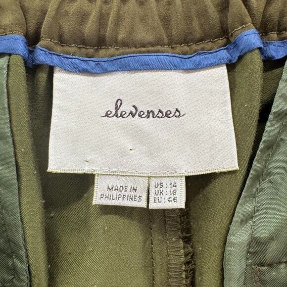 Elevenses Pants Womens 14 Green Cargo Joggers Elastic Waist Zip Ankle Pockets - Picture 2 of 16